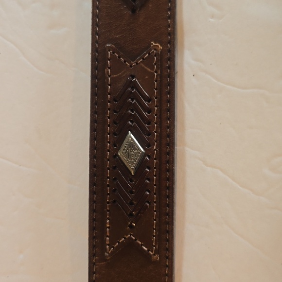 Mens Brown Premium Leather Woven Silver western and Silver Buckle Belt Sz.L/XL - Picture 10 of 15